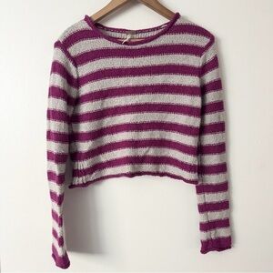 Free People Striped Cropped Sweater in Purple and Cream